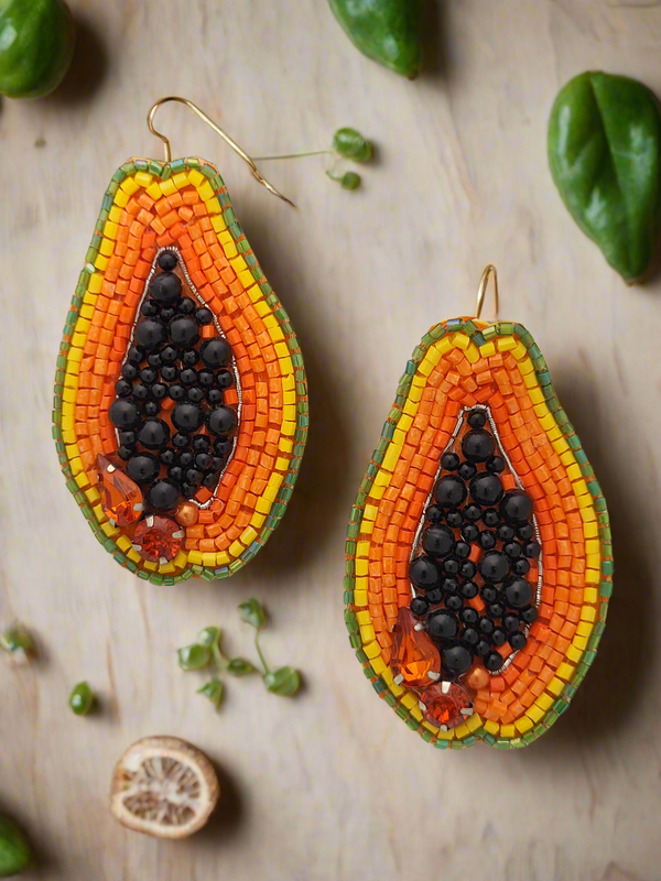 Papaya Beaded Dangle Earrings