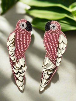 Rose Parrot Beaded and Sequined Earrings