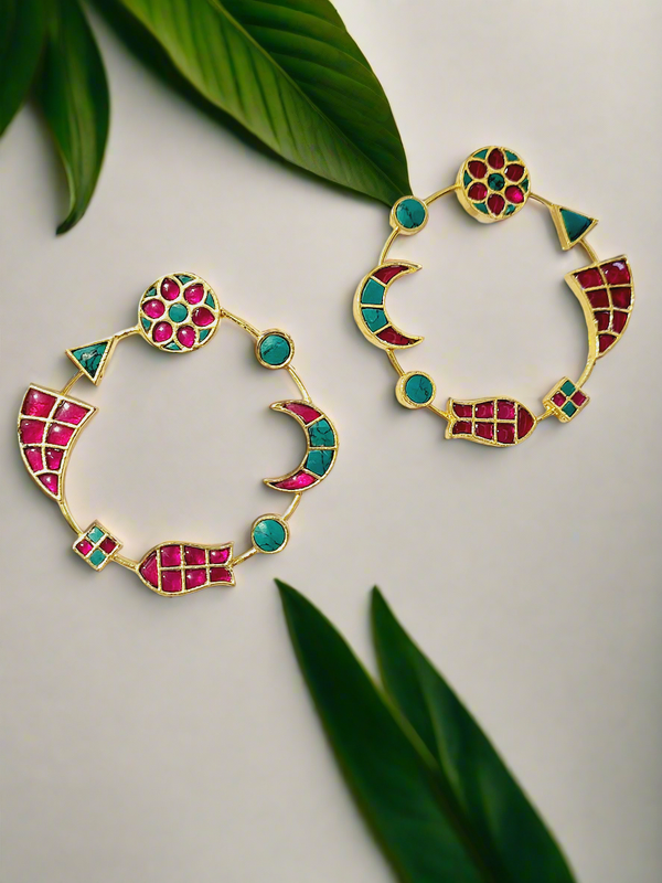 Geometric Gemstone Hoop Earrings