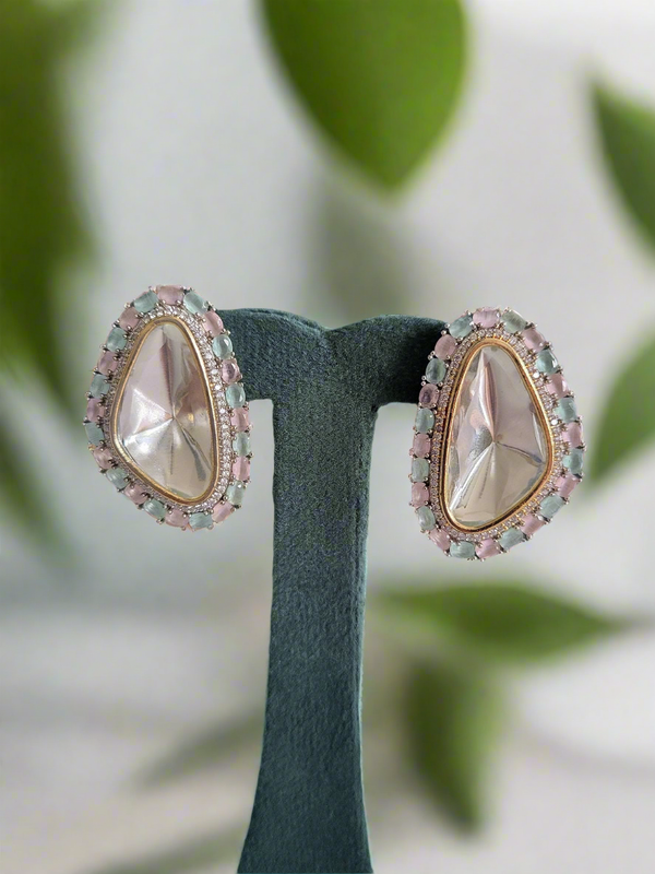 MINT GREEN & BABY PINK STUDS WITH MOISSANITE CRYSTAL