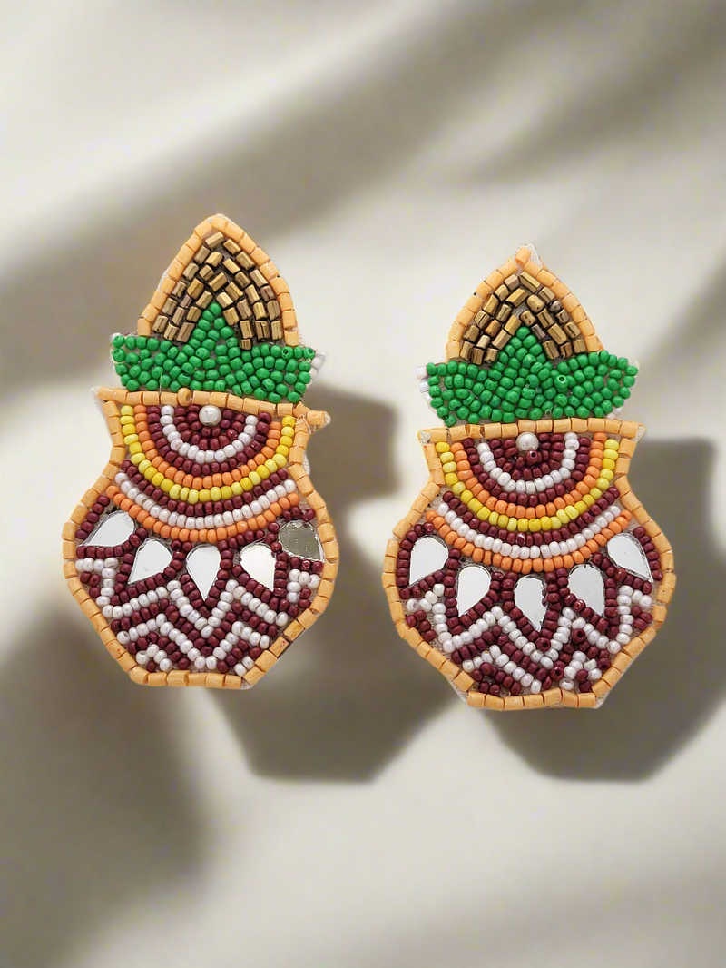 Matki Beaded Earrings with Mirror Accents