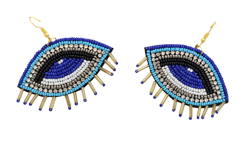 Evil Eye Beaded Dangle Earrings with Gold Spikes