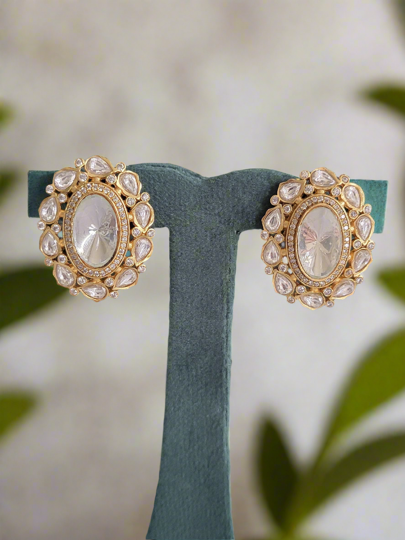 REGAL STYLISH MOISSANITE KUNDAN CRYSTAL STUDS