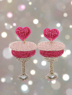 Martini Glass with Heart Beaded Earrings