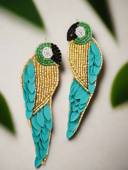 Parrot Beaded & Sequined Drop Earrings