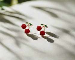 Enamelled cherry mini studs