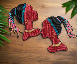 African Woman Profile Beaded Earrings