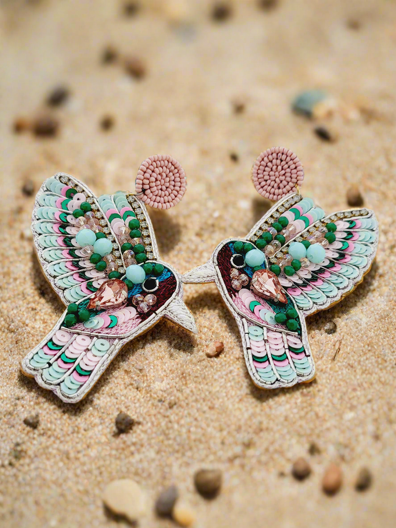 Hummingbird Beaded Drop Earrings