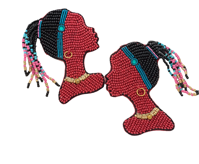 African Woman Profile Beaded Earrings