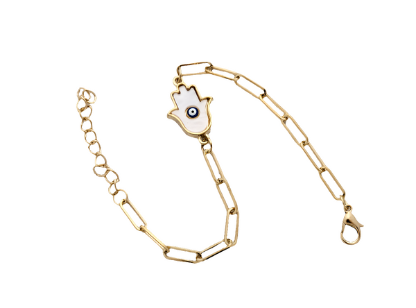 Anti tarnish Hamsa hand evil eye bracelet in gold finish