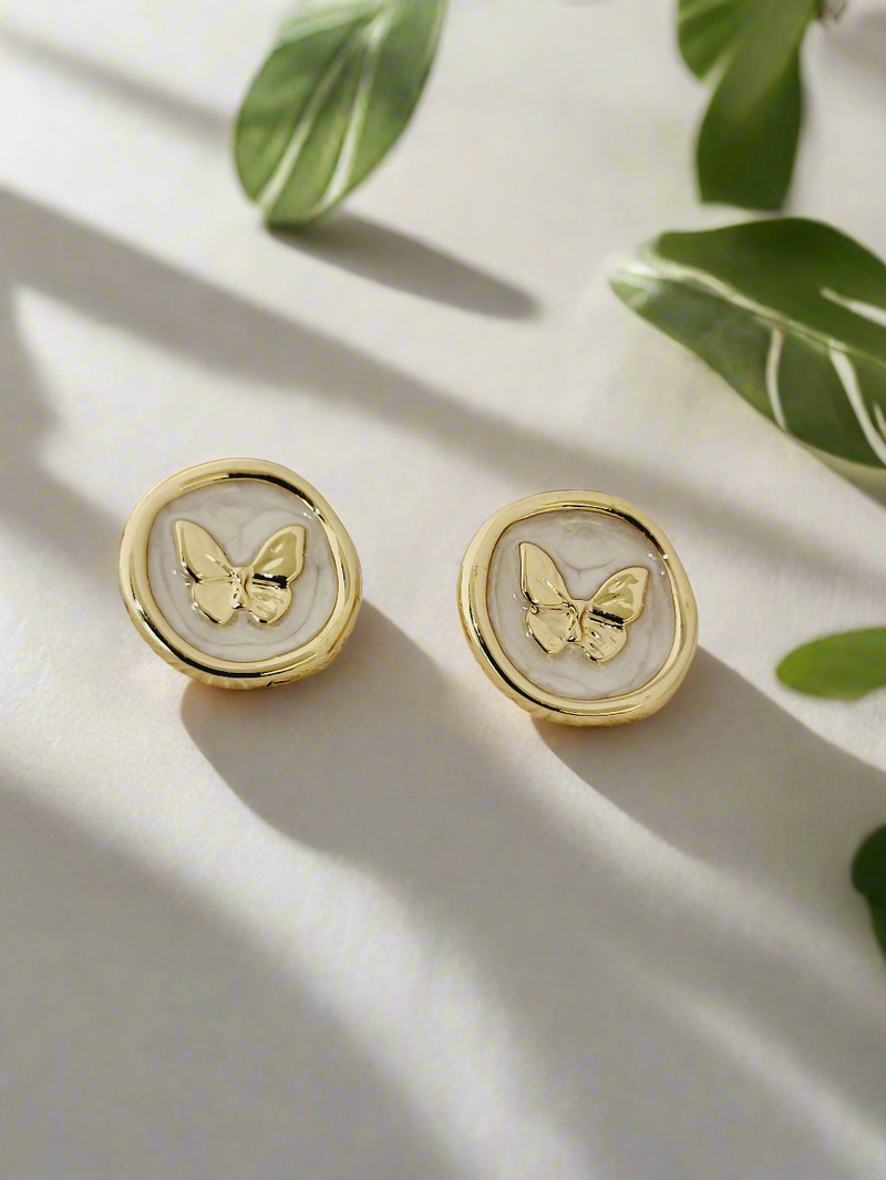 Gold and Enamel  Stud Earrings