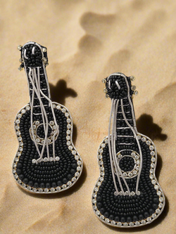 Guitar Beaded Earrings with Crystal Accents