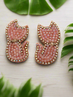 Cat Silhouette Beaded Earrings with Crystal Accents