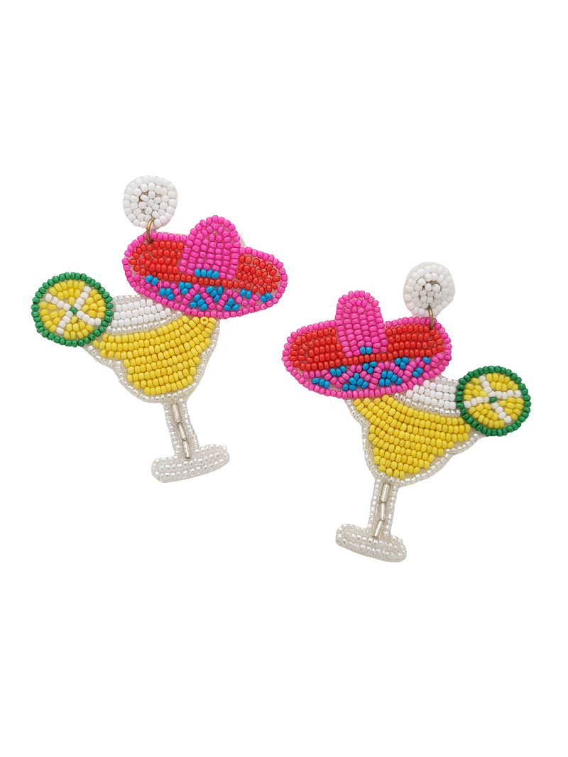 Margarita Glass with Sombrero Beaded Earrings