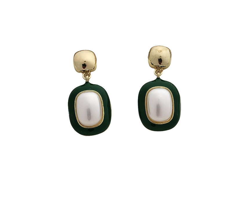 Enamel & Faux pearl drop earrings