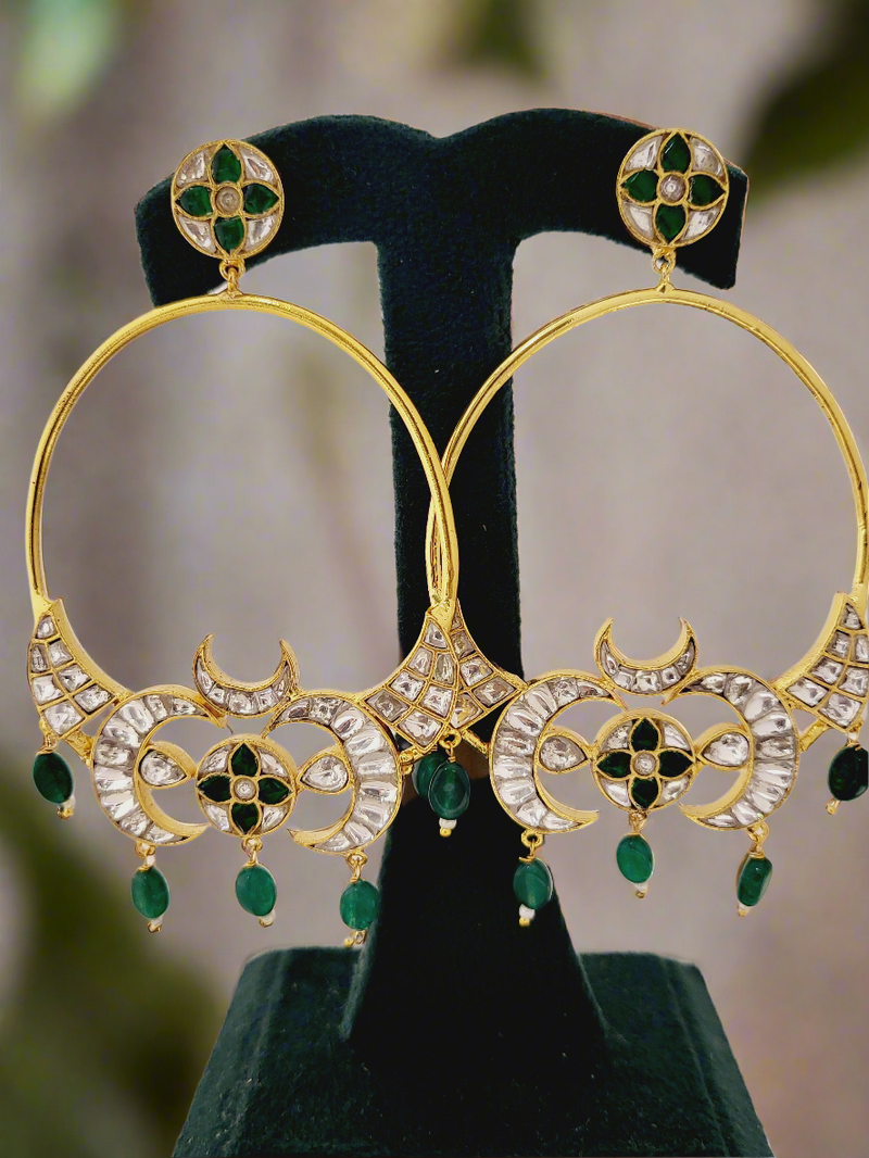 Kundan & colored stone Crescent Earrings