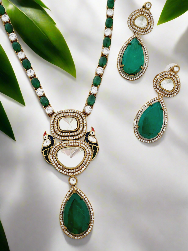 Regal Polki and Emerald Necklace Set - Statement Elegance