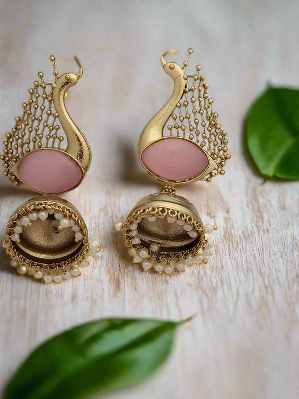 Peacock Motif Jhumkas in gold finish