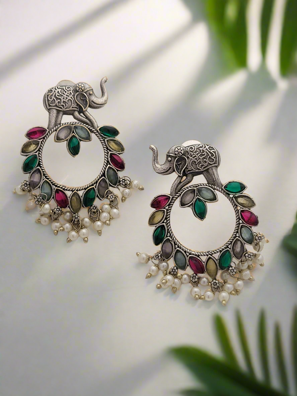 Oxidized Elephant motif earrings