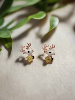 Reindeer Mini Stud Earrings with Flower Accent