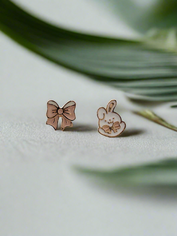 Bunny and Bow Mismatched Stud Earrings