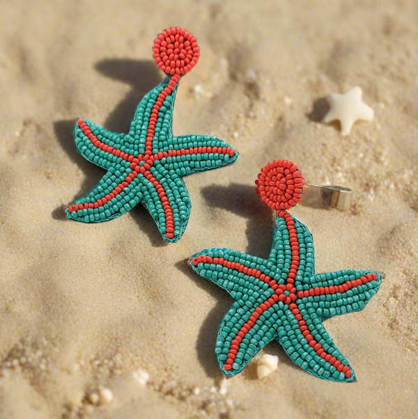 Starfish Beaded Dangle Earrings