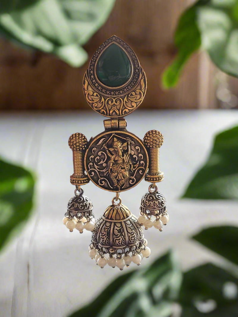 Oxidised Ganpatiji motif earrings