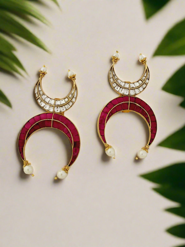 Double Crescent Pearl Drop Earrings