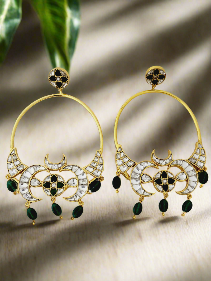 Kundan & colored stone Crescent Earrings