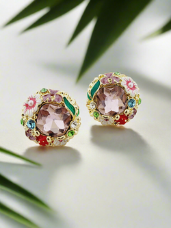 Floral Enamel & Gemstone Stud
