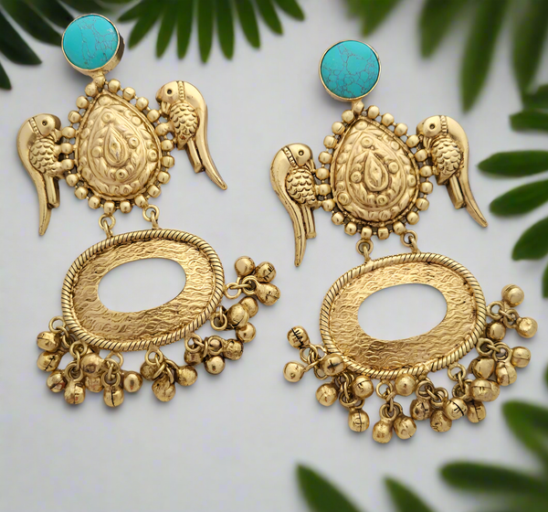 Gold-Toned Parrot Dangle Earrings.