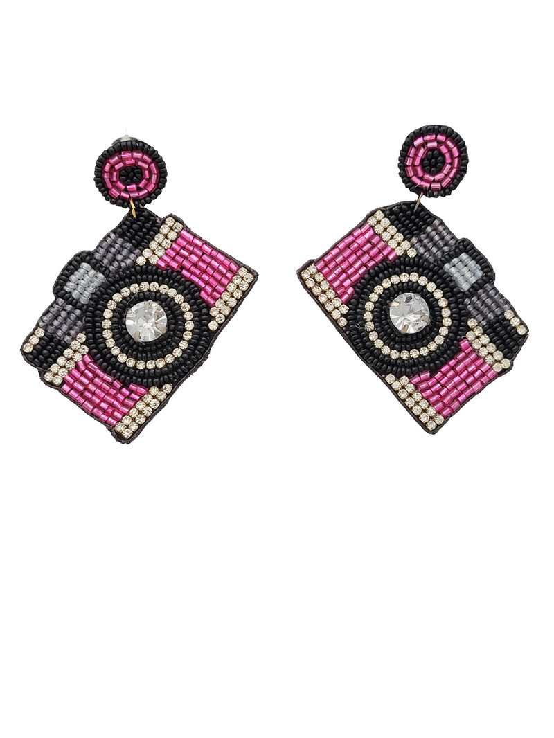 Camera Beaded Dangle Earrings