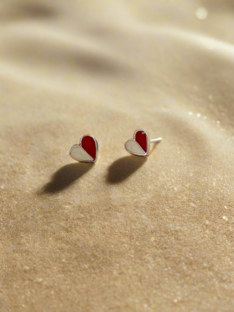 Two-Tone Enamelled Heart Mini studs