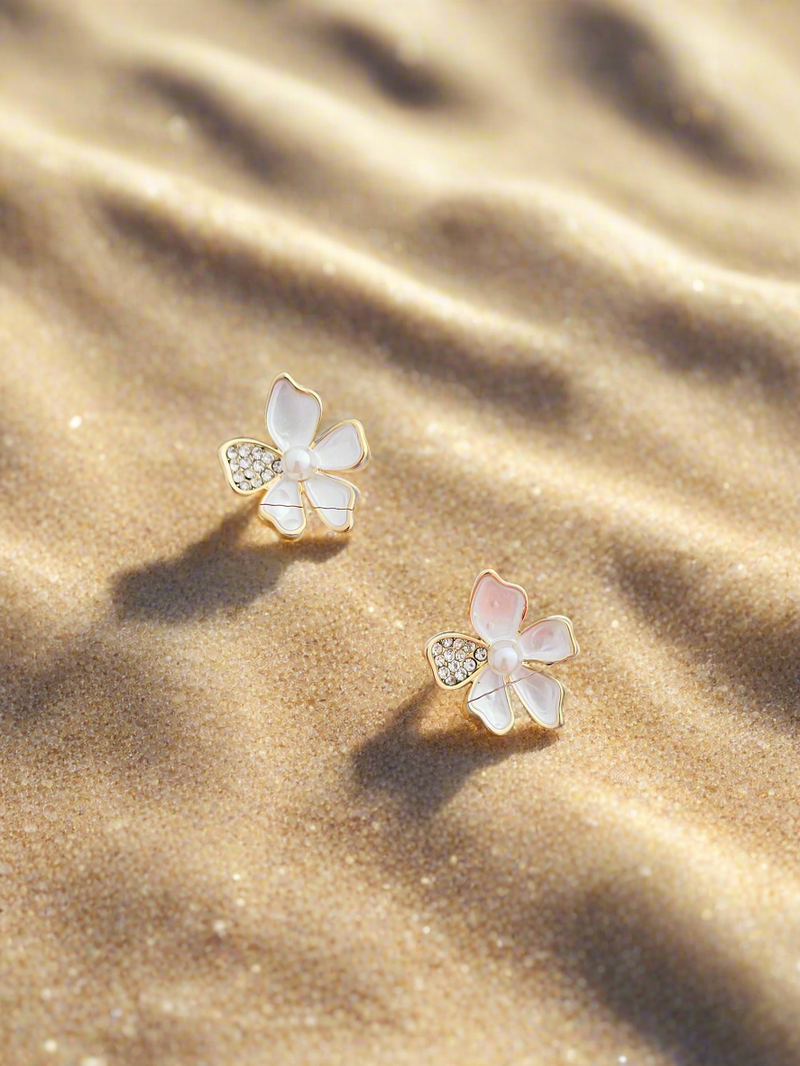 Enamelled floral studs with diamonds