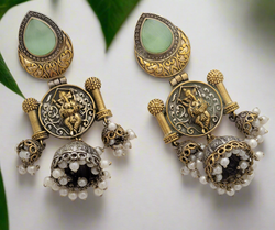 Oxidised Ganpatiji motif earrings