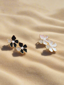 Enamelled floral studs with diamonds