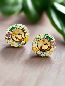 Floral Enamel & Gemstone Stud