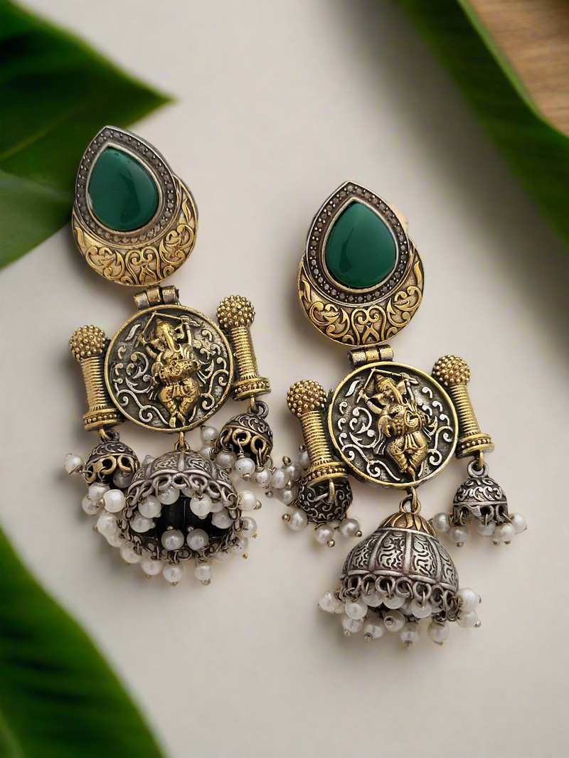 Oxidised Ganpatiji motif earrings