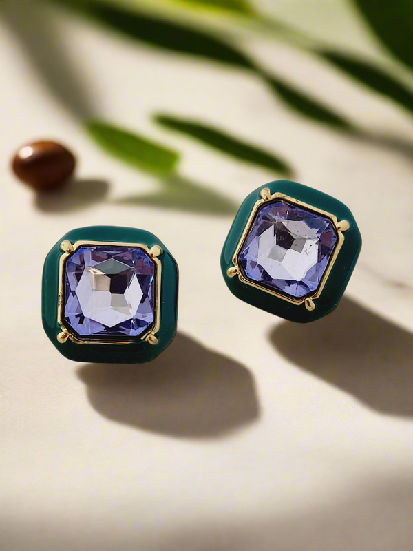 Artisan Color Stone & Enamel Stud Earrings