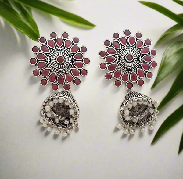 Oxidized floral motif earrings