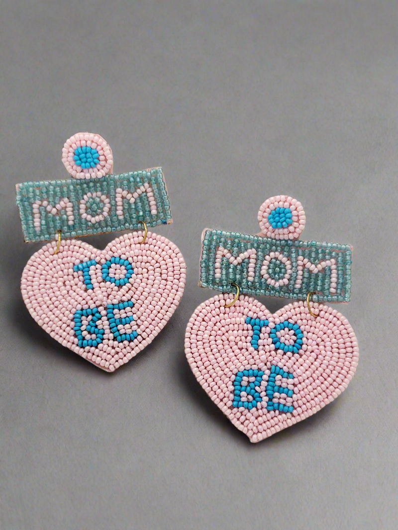 "Mom To Be" Beaded Heart Earrings