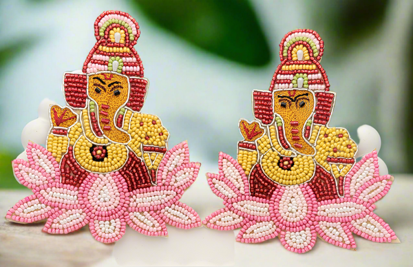 Ganesha Beaded Earrings on Lotus