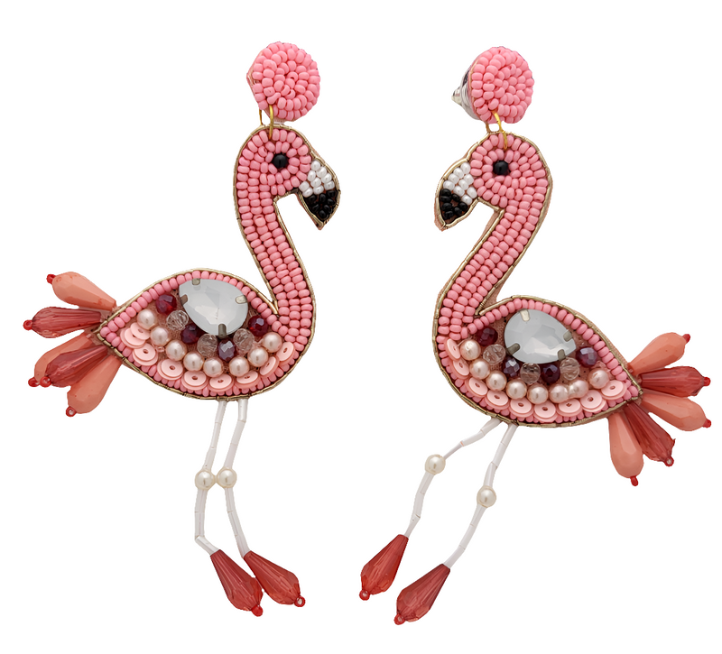 Flamingo Beaded Dangle Earrings.