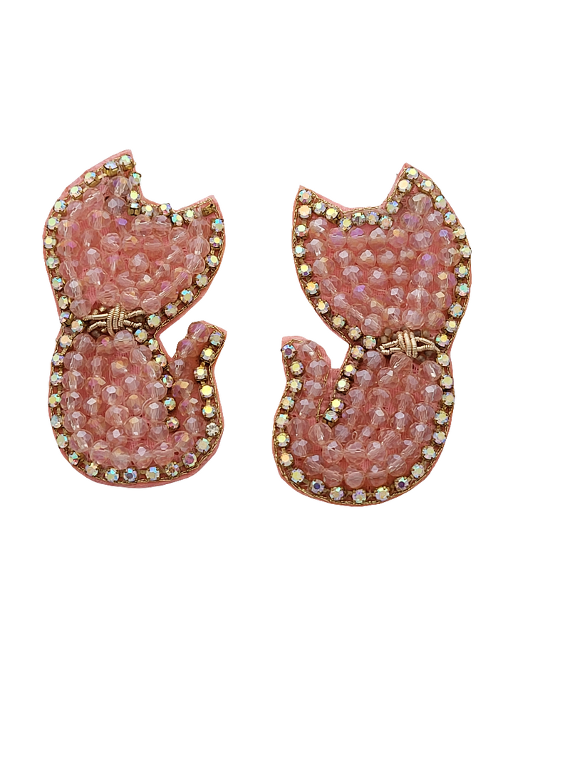 Cat Silhouette Beaded Earrings with Crystal Accents