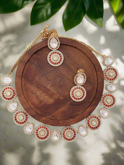 REGAL GOLD PLATED SET WITH RED ENAMEL AND MOISSANITE CRYSTAL