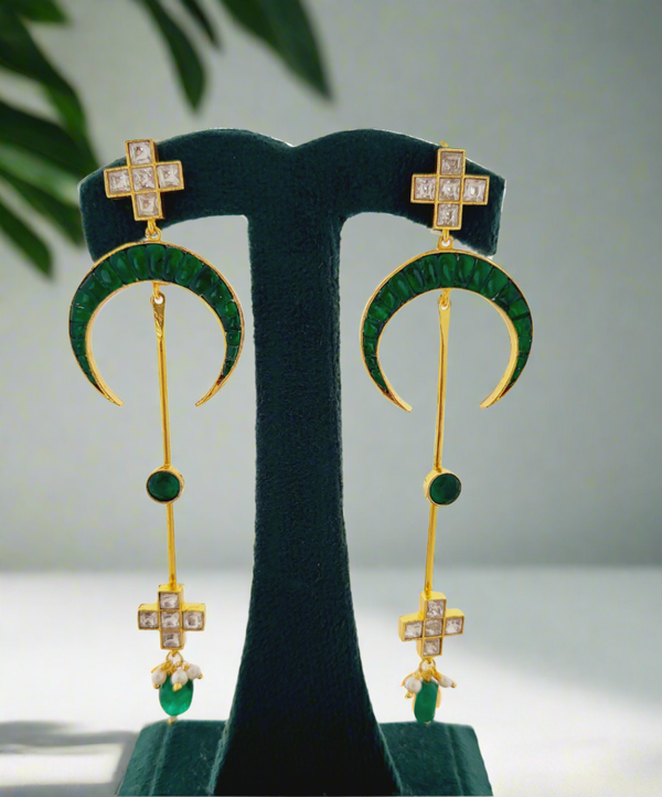 Emerald Crescent & Crystal Drop Earrings