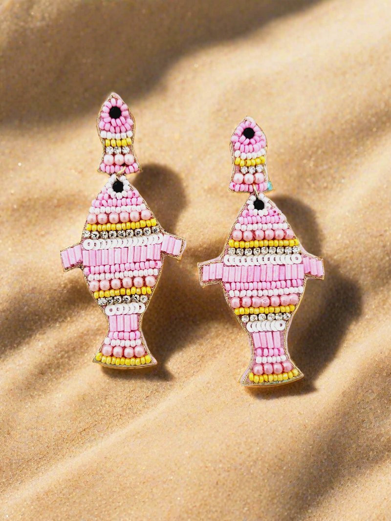 Fish Beaded Drop Earrings