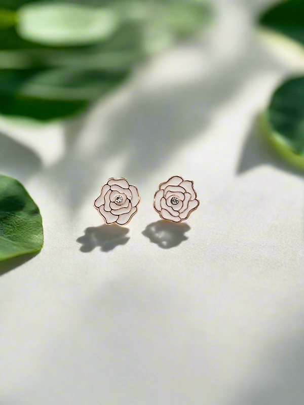 Enamelled white floral studs