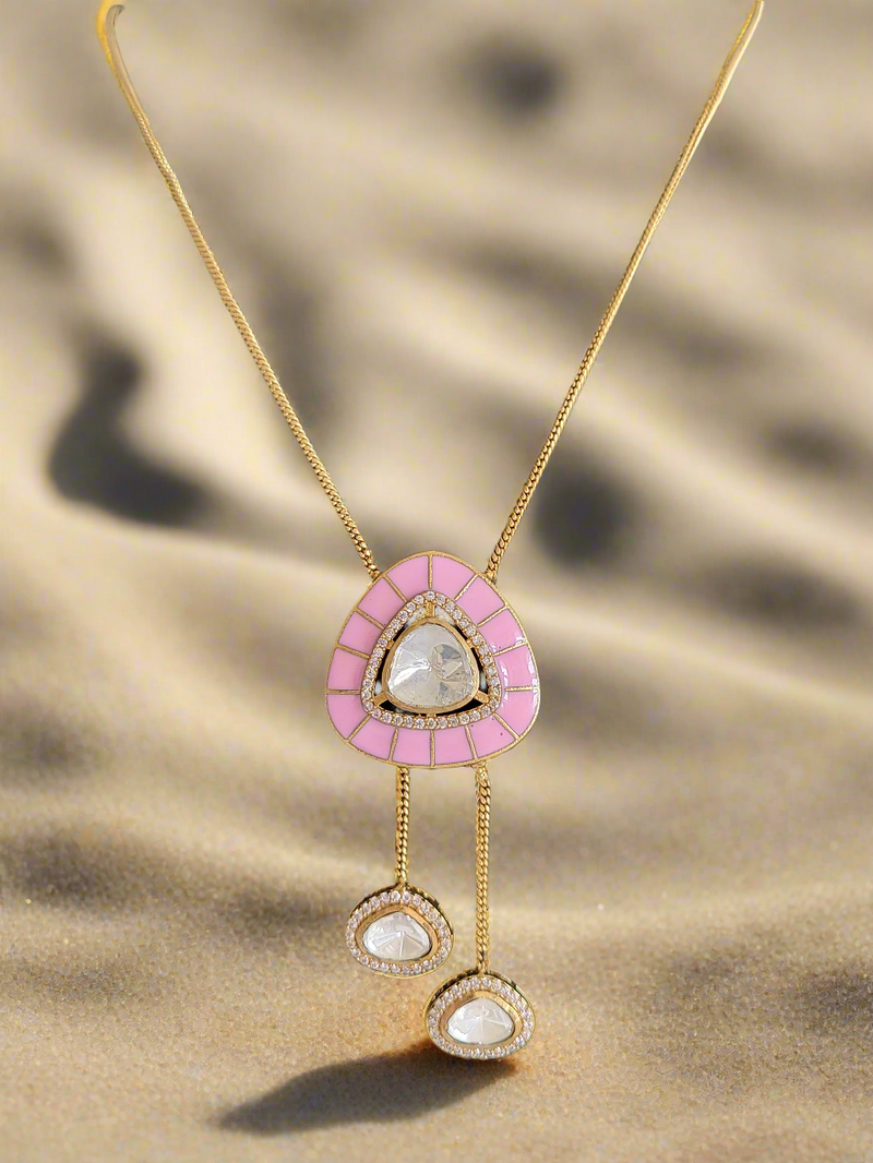 Pink enamel Lariat necklace & earring set