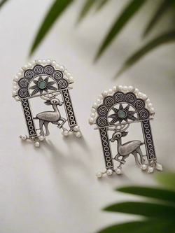 Oxidized Deer & Archway earrings with pearls